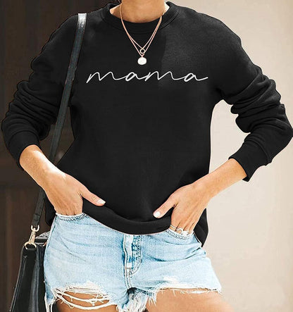 Womens Crewneck Sweatshirt Mama Letter Print Long Sleeve Loose Fashion Pullover Top