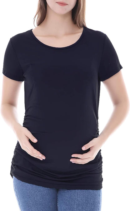 Smallshow Women's Maternity Tops Side Ruched Tunic T-Shirt Pregnancy Clothes