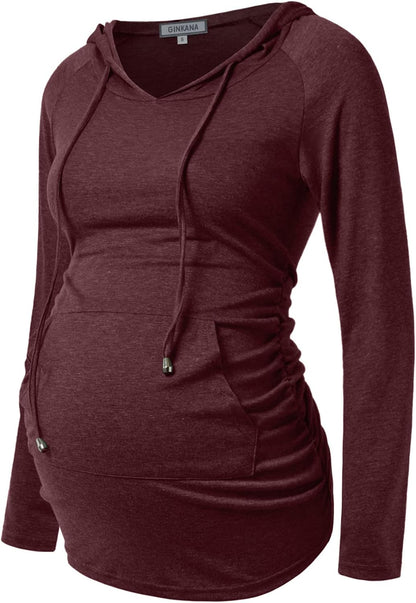 GINKANA Maternity Hoodie Long Sleeves Shirts Casual Maternity Top Pregnancy Sweatshirt Casual Clothes