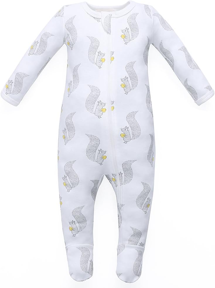 Owlivia Organic Cotton Baby Pajamas, Boys Girls Zip Front Sleep 'N Play, Footed Sleeper, Long Sleeve