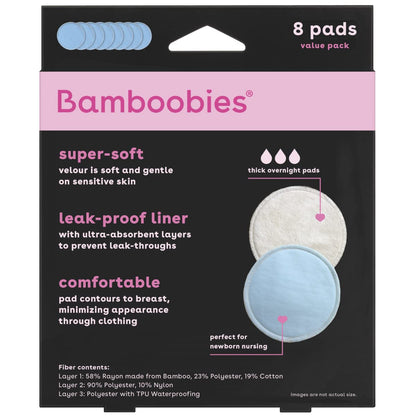 Bamboobies Reusable & Washable, Ultra-Absorbent Overnight Nursing Pads for Breastfeeding, Super Soft Rayon Made From Bamboo, Milk Proof Liner, Natural, 2.4 Oz, 4 Count