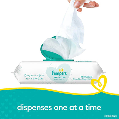 Pampers Sensitive Baby Wipes - Baby Wipes Combo, 84 Count (Pack of 12), Water Based, Hypoallergenic and Unscented (Packaging May Vary)