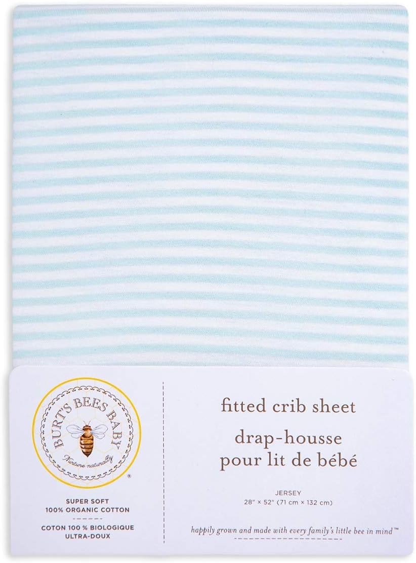 Burt's Bees Baby - Fitted Crib Sheet, Boys & Unisex 100% Organic Cotton Crib Sheet for Standard Crib and Toddler Mattresses (Hello Moon!) 28x52 Inch (Pack of 1)