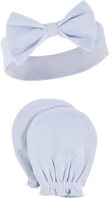 Hudson Baby Baby Girls' Cotton Headband and Scratch Mitten Set