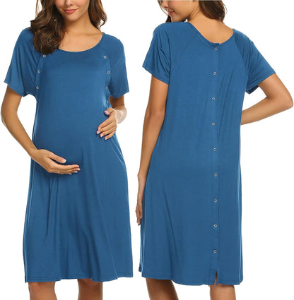 Ekouaer Women’s Nursing/Delivery/Labor/Hospital Nightdress Short Sleeve Maternity Nightgown with Button S-XXL