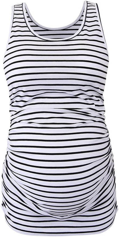 Ecavus 3PCS Womens Layering Maternity Tank Top Pregnancy Shirt Scoop Neck Sleeveless Ruched Vest