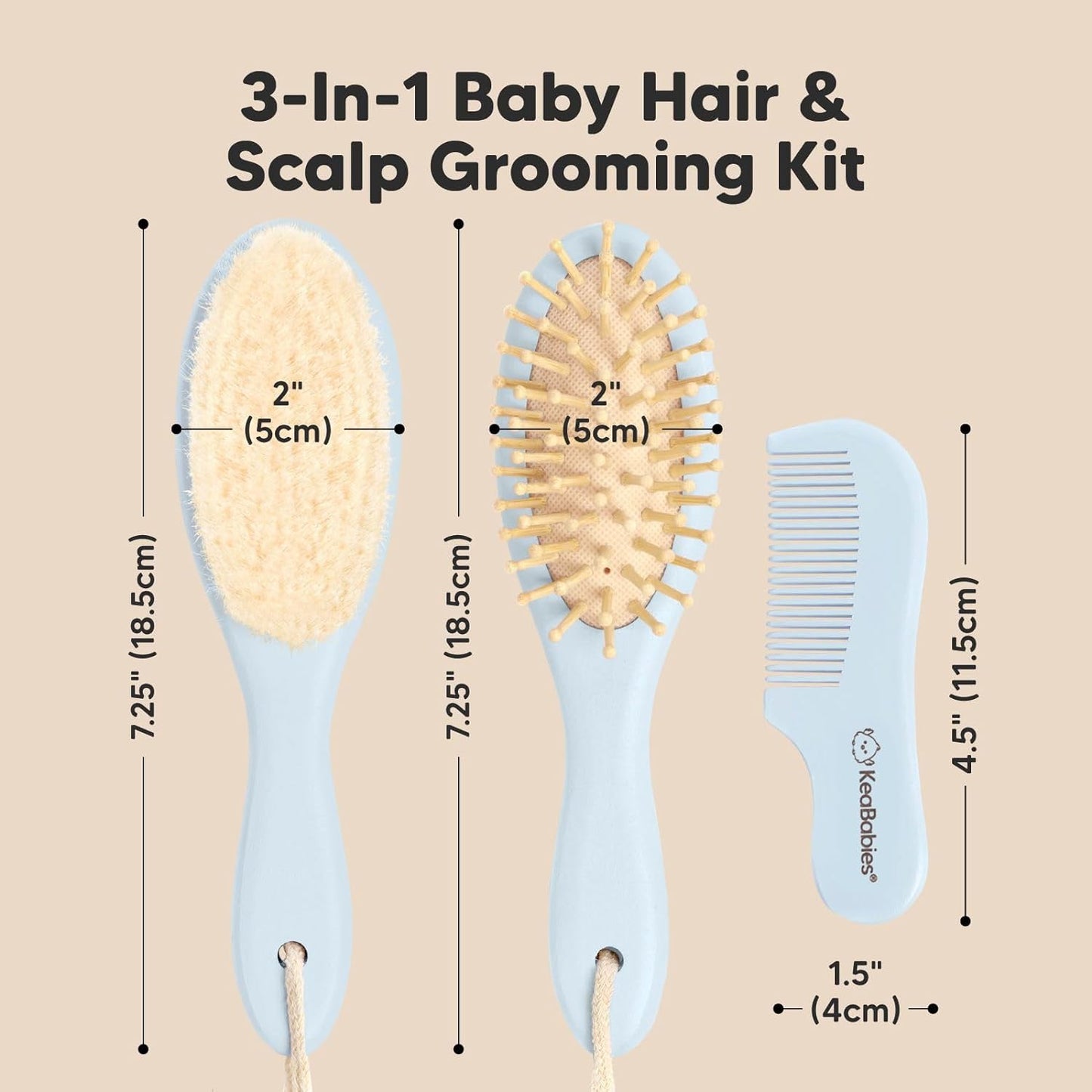 Baby Hair Brush and Comb Set for Newborn - Wooden Baby Hair Brush Set with Soft Goat Bristle, Baby Brush Set for Newborns, Baby Brush and Comb Set Girl,Toddler Cradle Cap Brush (Oval, Walnut)