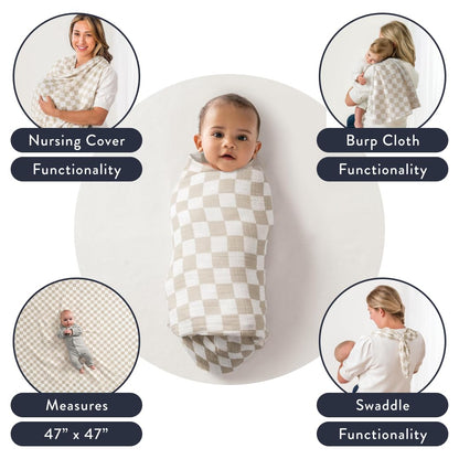 Itzy Ritzy Breastfeeding Boss Multi-Use Cover – A Nursing Cover, Swaddle, Car Seat Cover, Tummy Time Mat and Burp Cloth All in One – Made of Muslin Fabric & Measures 47” x 47”, Sage Mudcloth