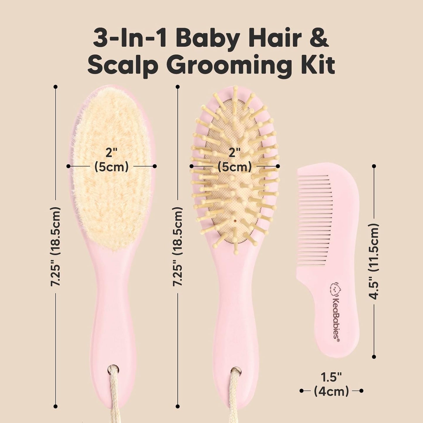 Baby Hair Brush and Comb Set for Newborn - Wooden Baby Hair Brush Set with Soft Goat Bristle, Baby Brush Set for Newborns, Baby Brush and Comb Set Girl,Toddler Cradle Cap Brush (Oval, Walnut)