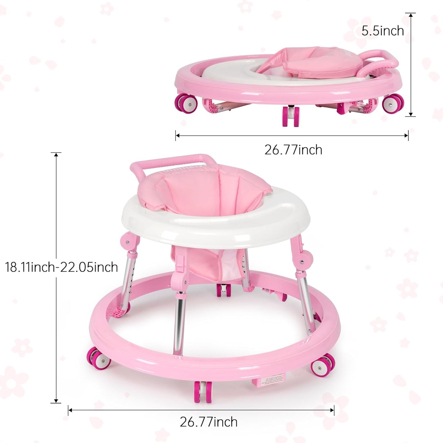 Wismind Baby Walker Foldable with 9 Adjustable Heights, Baby Walkers and Activity Center for Boys Girls Babies 6-12 Months, Baby Walker and Bouncer Combo with Wheels Portable Anti-Rollover