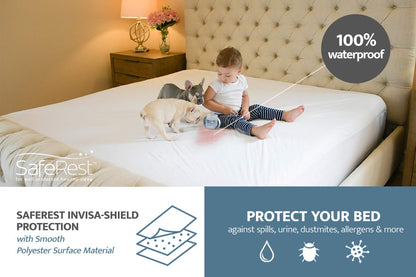 SafeRest 100% Waterproof Twin Size Mattress Protector - Fitted with Stretchable Pockets - Machine Washable Cotton Mattress Cover for Bed - Perfect Bedding Airbnb Essentials for Hosts