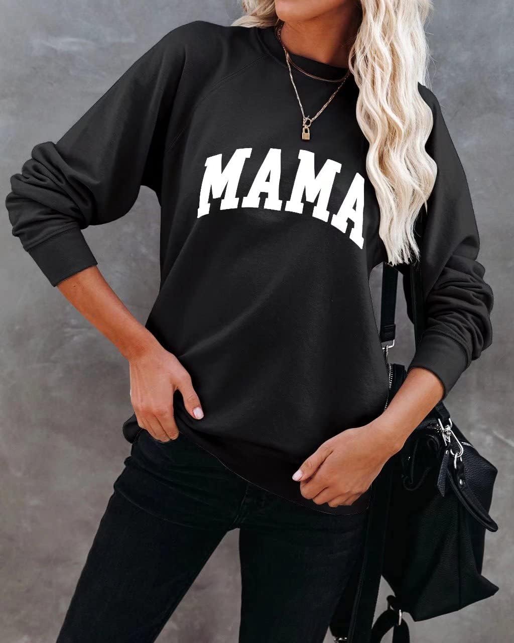 LEEDYA Women Long Sleeve Mama Sweatshirts Round Neck Pullover Loose Lightweight Blouse Tops