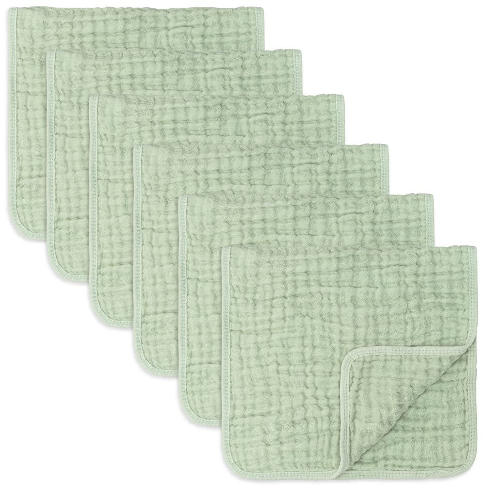 Baby Washcloths, Muslin Cotton Baby Towels, Large 10”x10” Wash Cloths Soft on Sensitive Skin, Absorbent for Boys & Girls, Newborn Baby & Toddlers Essentials Shower Registry Gift (Fern, Pack of 10)