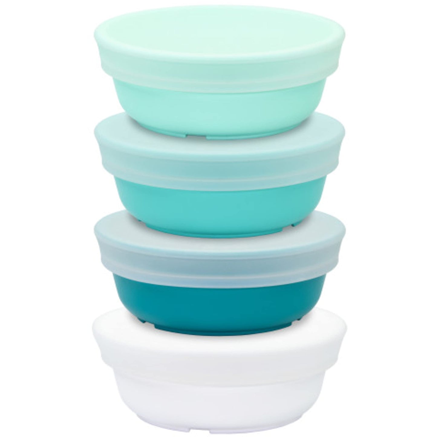 Re-Play Made in USA 12 Oz. Reusable Plastic Bowls, Pack of 4 Without Lid - Dishwasher and Microwave Safe Bowls for Snacks and Everyday Dining - Toddler Bowl Set 5.75" x 5.75" x 2", Modern Mint