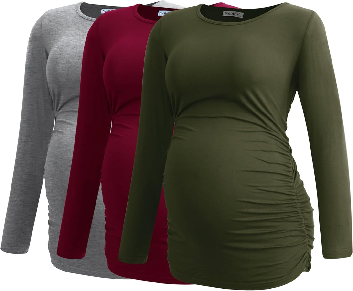 Smallshow Women's Maternity Shirts Long Sleeve Pregnancy Clothes Tops 3-Pack