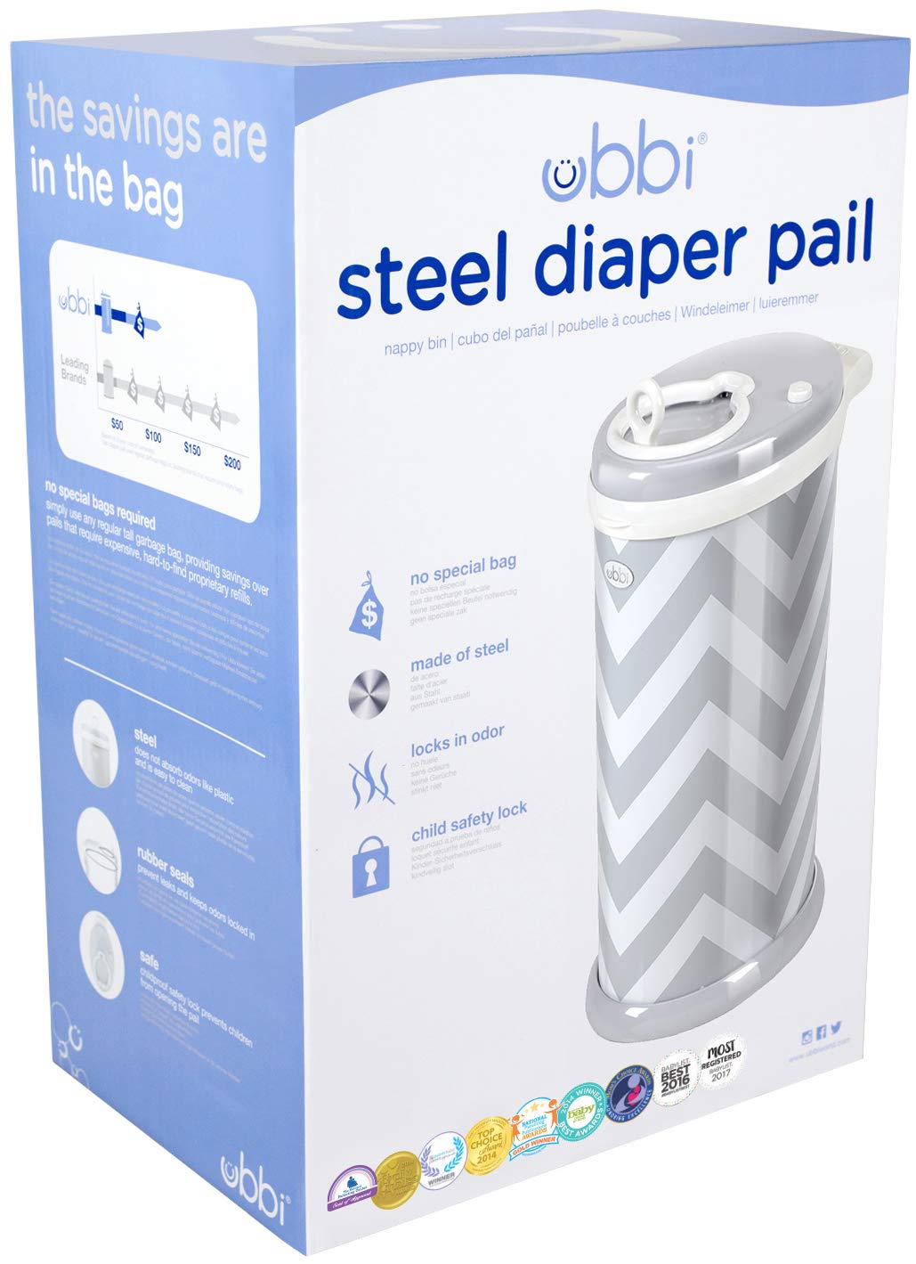 Ubbi Steel Odor Locking, No Special Bag Required Money Saving, Awards-Winning, Modern Design, Registry Must-Have Diaper Pail, White