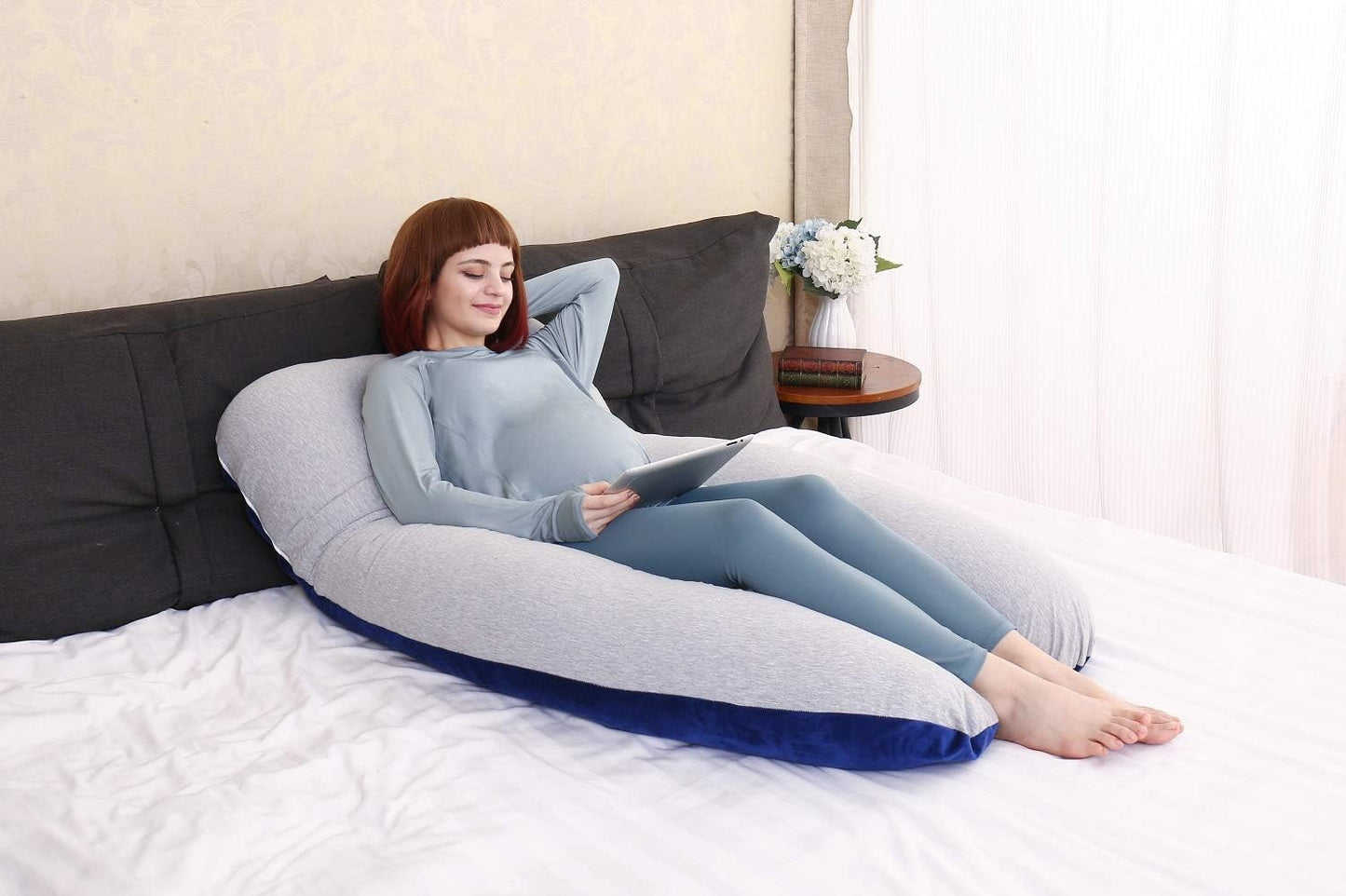 MOON PINE U Shaped Pregnancy Pillow, Maternity Full Body Pillow for Back, Legs and Belly Support, Sleeping Pillow for Pregnant Women and Side Sleepers with Removable Cover (Grey)