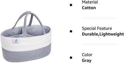 KiddyCare Diaper Tote Caddy Baskets with Dividers for Baby Boy/Girl | Diaper Caddy with Shoulder Strap, Diaper Changing Caddy Cat for Car Organizer | Storage Basket for Baby Nursery | Natural Large