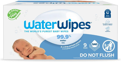 WaterWipes Plastic-Free Original Baby Wipes, 99.9% Water Based Wipes, Unscented & Hypoallergenic for Sensitive Skin, 60 Count (Pack of 12), Packaging May Vary