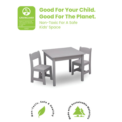 Delta Children MySize Kids Wood Table and Chair Set (2 Chairs Included) - Ideal for Arts & Crafts, Snack Time & More - Greenguard Gold Certified, Grey, 3 Piece Set