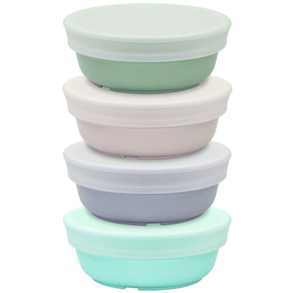 Re-Play Made in USA 12 Oz. Reusable Plastic Bowls, Pack of 4 Without Lid - Dishwasher and Microwave Safe Bowls for Snacks and Everyday Dining - Toddler Bowl Set 5.75" x 5.75" x 2", Modern Mint