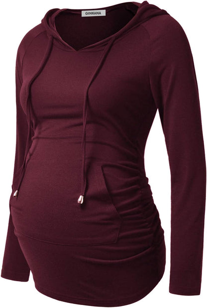 GINKANA Maternity Hoodie Long Sleeves Shirts Casual Maternity Top Pregnancy Sweatshirt Casual Clothes