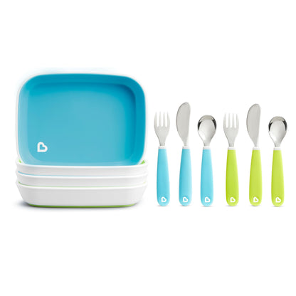 Munchkin® Splash™ Toddler Plates and Utensils, 10pc Set, Blue/Green