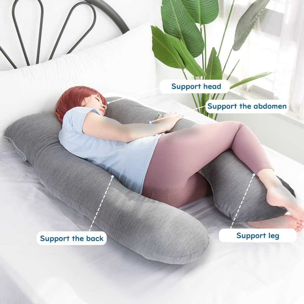 MOON PINE U Shaped Pregnancy Pillow, Maternity Full Body Pillow for Back, Legs and Belly Support, Sleeping Pillow for Pregnant Women and Side Sleepers with Removable Cover (Grey)