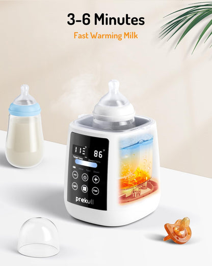 Bottle Warmer, prekull Fast Baby Bottle Warmer for Breastmilk, Formula with Accurate Temp Control, 48H Thermostat Baby Milk Warmer with Thaw, Night Light, Bottle Warmers for All Bottles