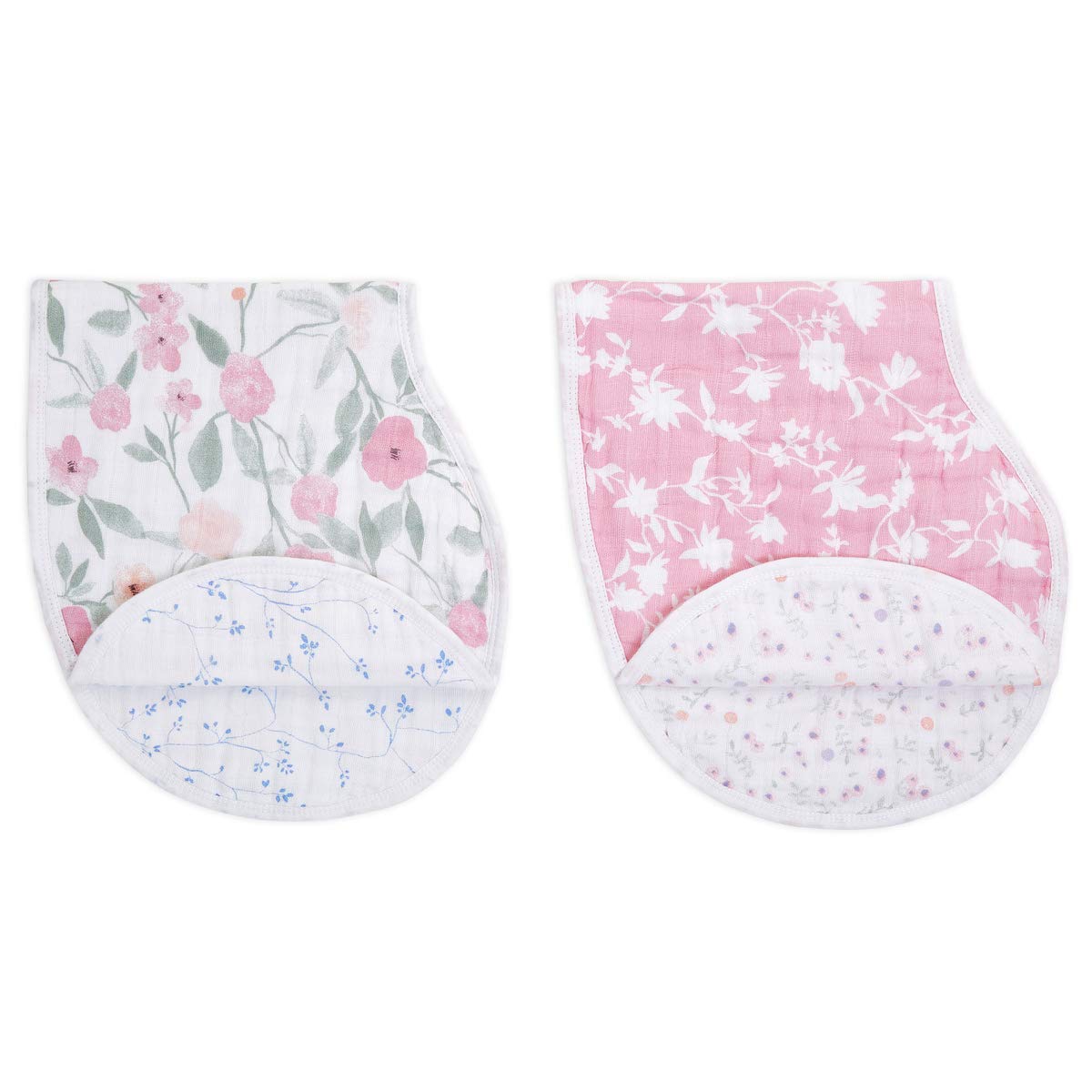 aden + anais Burpy Bib, 100% Cotton Muslin, Soft Absorbent 4 Layers, Multi-Use Burp Cloth and Bib, 22.5" X 11", 2 Pack, Trail Bloom Llamas