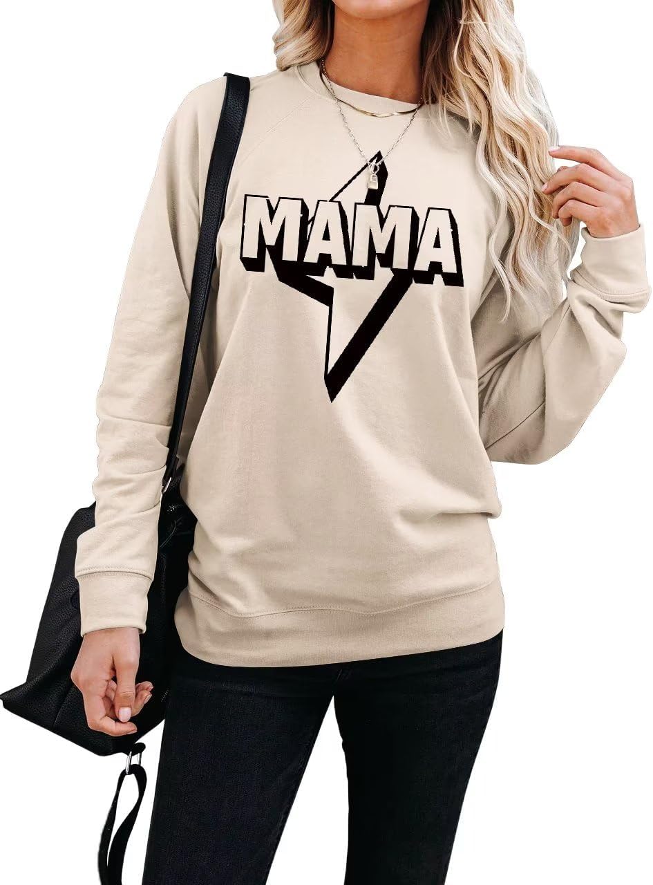 LEEDYA Women Long Sleeve Mama Sweatshirts Round Neck Pullover Loose Lightweight Blouse Tops