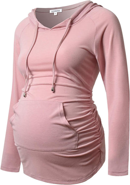 GINKANA Maternity Hoodie Long Sleeves Shirts Casual Maternity Top Pregnancy Sweatshirt Casual Clothes