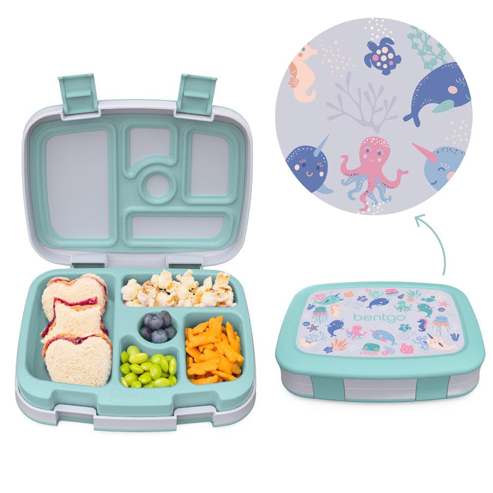 Bentgo® Kids Prints Leak-Proof, 5-Compartment Bento-Style Kids Lunch Box - Ideal Portion Sizes for Ages 3 to 7 - BPA-Free, Dishwasher Safe, Food-Safe Materials - 2023 Collection (Friendly Skies)…