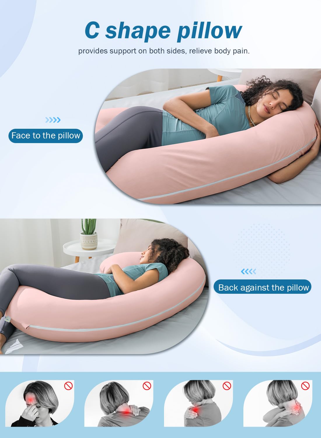 INSEN Pregnancy Pillow for Sleeping,Maternity Body Pillow for Pregnancy Women,Pregnancy Support Pillow for Back, Hip Pain, Pink