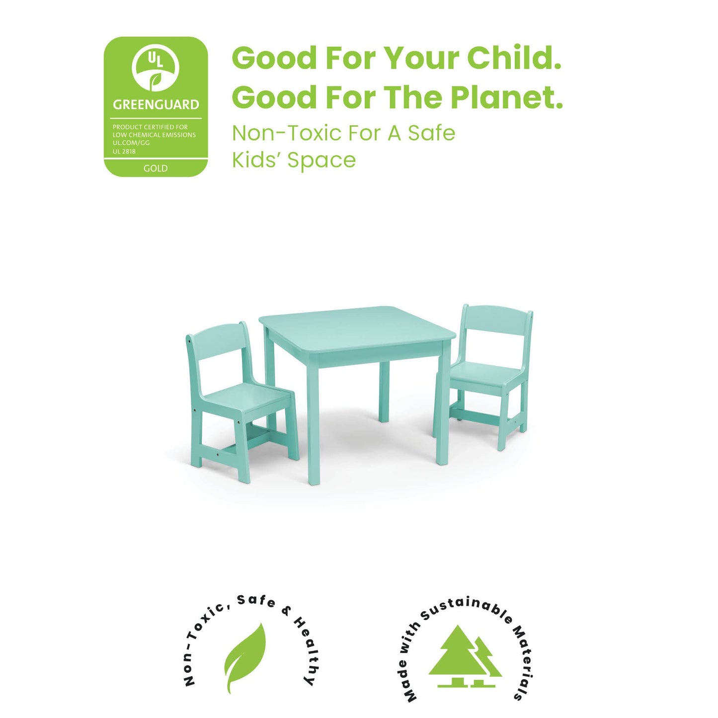 Delta Children MySize Kids Wood Table and Chair Set (2 Chairs Included) - Ideal for Arts & Crafts, Snack Time & More - Greenguard Gold Certified, Grey, 3 Piece Set