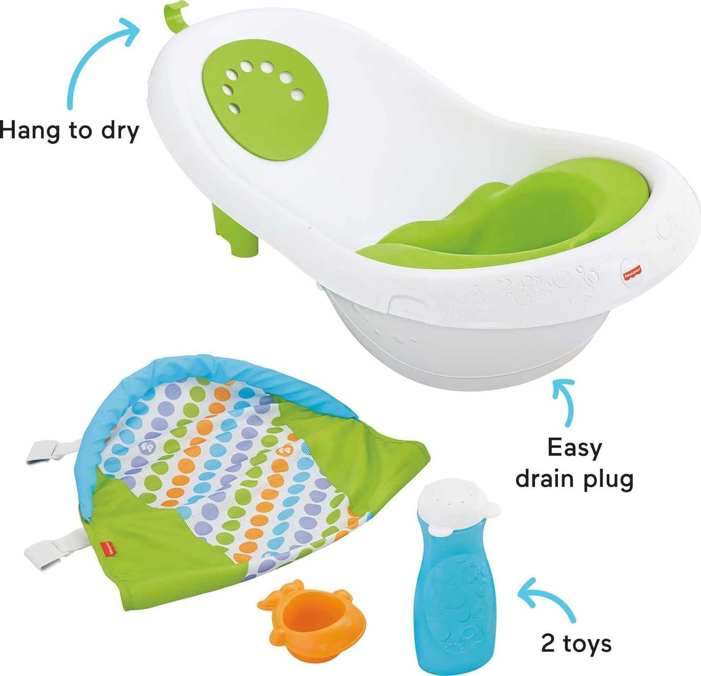 Fisher-Price Baby to Toddler Bath 4-in-1 Sling ‘n Seat Tub with Removable Infant Support and 2 Toys, Climbing Leaves (Amazon Exclusive)