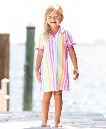 RuffleButts® Baby/Toddler Girls Terry Cloth Hoodie Swim Beach Cover Up Dress