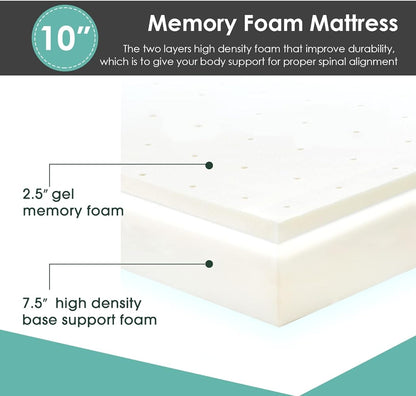 PayLessHere 10 Inch Twin Gel Memory Foam Mattress Fiberglass Free/CertiPUR-US Certified/Bed-in-a-Box/Cool Sleep & Comfy Support