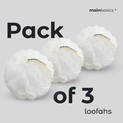 MainBasics Bath Shower Loofah Sponge Pouf Body Scrubber Exfoliator Body Wash Sponge (Set of 3, Airy Blossom)