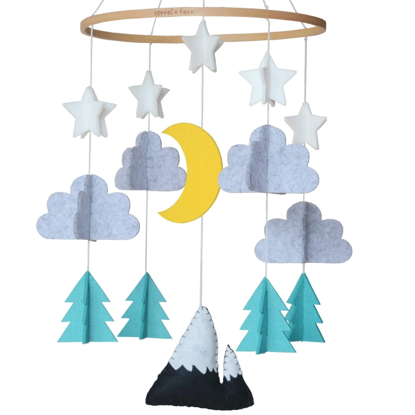 Sorrel + Fern Baby Crib Mobile (Starry Woodland Night, Short Evergreen) - Baby Shower Gift Nursery Decoration for Boys & Girls