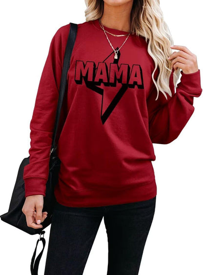 LEEDYA Women Long Sleeve Mama Sweatshirts Round Neck Pullover Loose Lightweight Blouse Tops