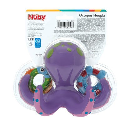 Nuby Floating Octopus Toy with 3 Hoopla Rings - BPA Free Baby Bath Toy for Boys and Girls - 18+ Months - Purple