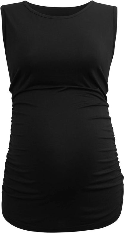 Smallshow Women's Maternity Tank Tops Sleeveless Ruched Pregnancy Clothes 3-Pack