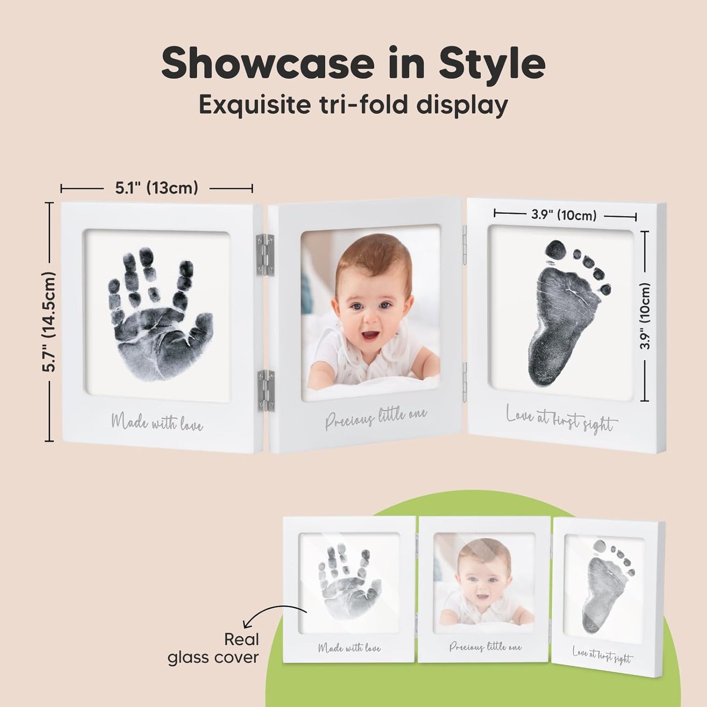 Baby Handprint and Footprint Kit for Newborn Boys & Girls - Inkless Hand and Footprint Maker, Baby Picture Keepsake Frame, New Mom Baby Shower Gifts,Dog Paw Print Kit,Baby Registry (White/Gold)