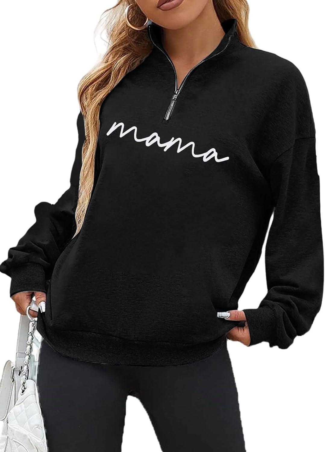 Womens Crewneck Sweatshirt Mama Letter Print Long Sleeve Loose Fashion Pullover Top