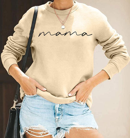 Womens Crewneck Sweatshirt Mama Letter Print Long Sleeve Loose Fashion Pullover Top