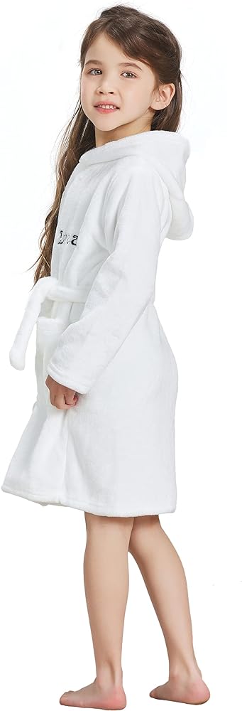 ECHERY Boys Girls Robe Hooded Bathrobe Toddler Robes Soft Coral Fleece Pajamas Unisex Dressing Gown for Kids