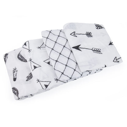 upsimples Baby Swaddle Blanket Unisex Swaddle Wrap Soft Silky Muslin Swaddle Blankets Neutral Receiving Blanket for Boys and Girls, Large 47 x 47 inches, Set of 4-Arrow/Feather/Tent/Crisscross