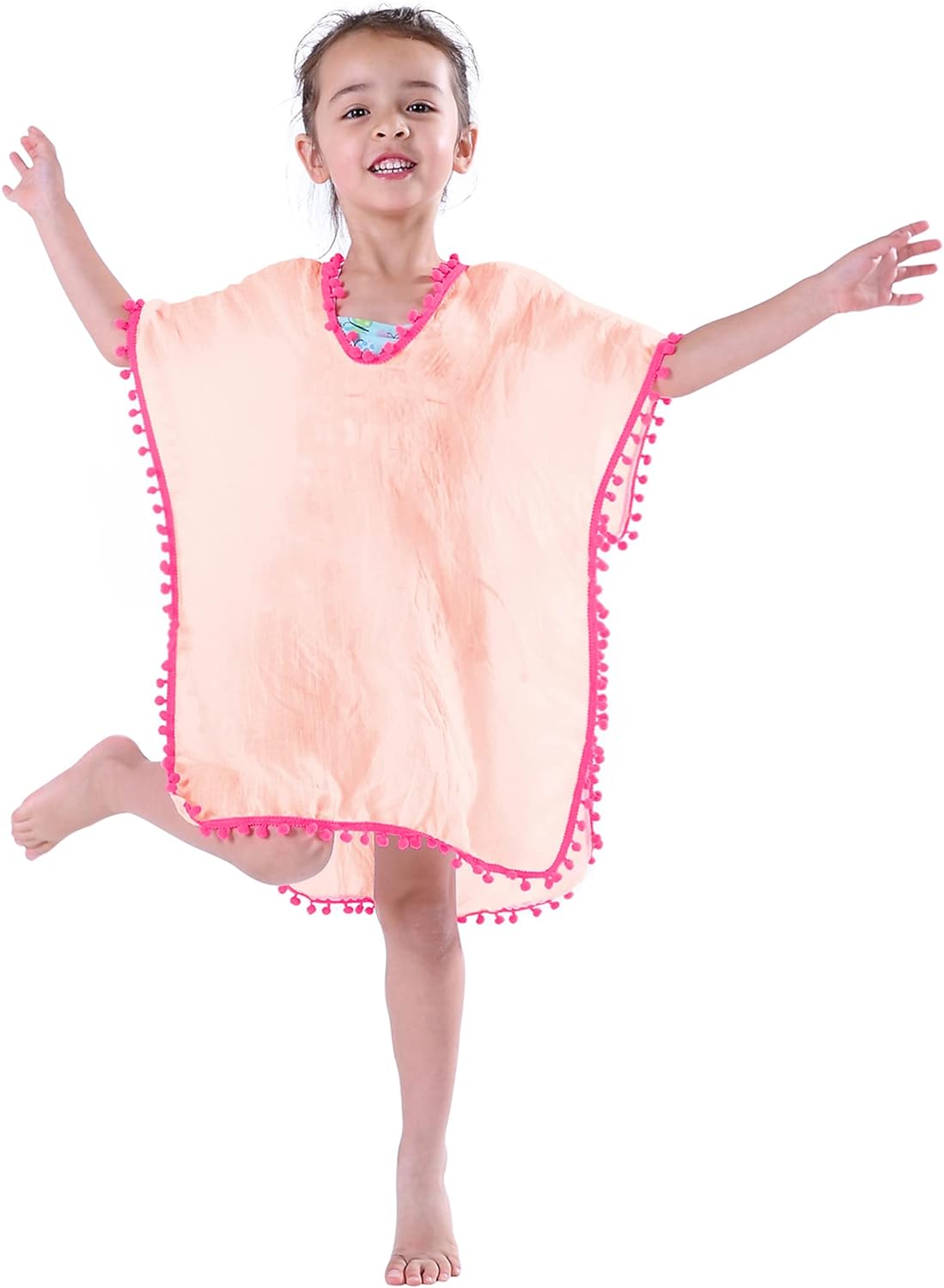 MissShorthair Girls Swim Cover Up Beach Swimwear Coverup Swimsuit Wraps with Pom Pom Trim