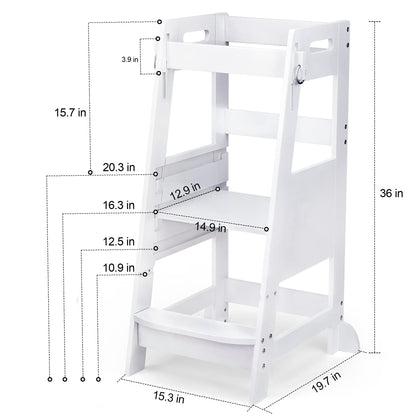 TOETOL Bamboo Toddler Step Stool Grey Learning Standing Helper Tower for Toddlers Kitchen Stools Counter 3 Height Adjustable Helper with Non-Slip Mat